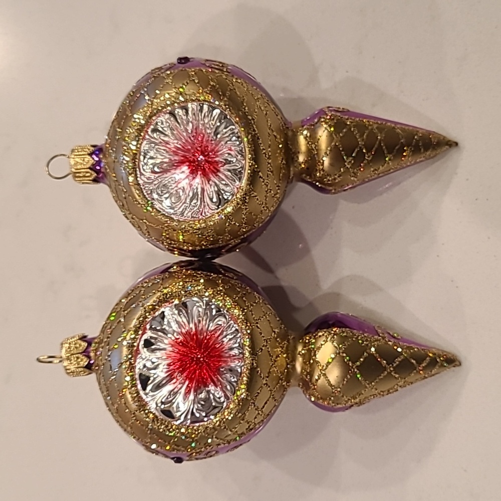 Set of 2 Hand-blown Glass Purple Ornaments